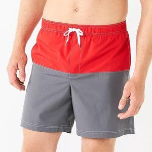 Men's XXL Grey/Red Sonoma Goods For Life 7" Full Elastic-Waistband Swim Short